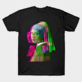 Girl with a Pearl Earring - Glitch Vaporwave Trippy Art T-Shirt